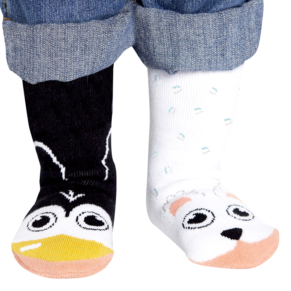 PALS SOCKS Brand Unisex Kids PENGUIN & WALRUS MISMATCHED GRIPPER BOTTOM  SOCKS (CHOOSE SIZE)