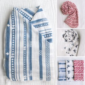 tinyT Textiles hand printed swaddle blankets